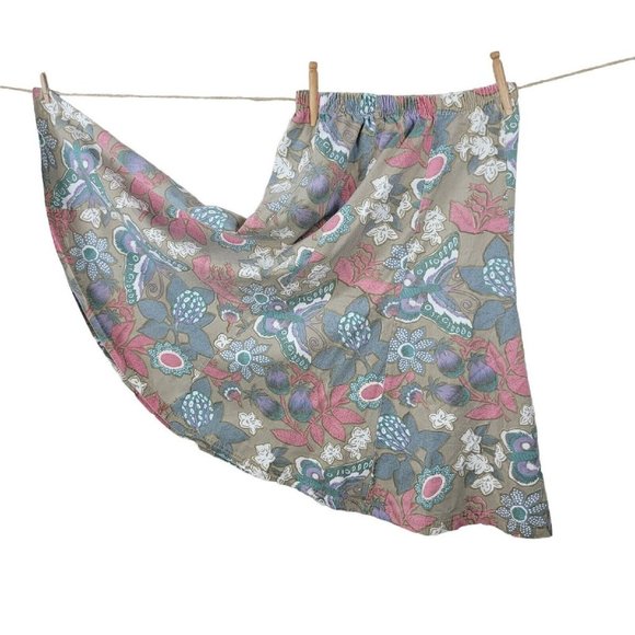 Vintage Circle Skirt Size Small long midi Floral Moth Cottagecore Elastic Waist - Picture 2 of 7